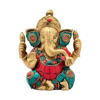 Brass Gem Stone Work Appu Ganesha Statue for Home Decor Weight 860 Gram Height 16 cm
