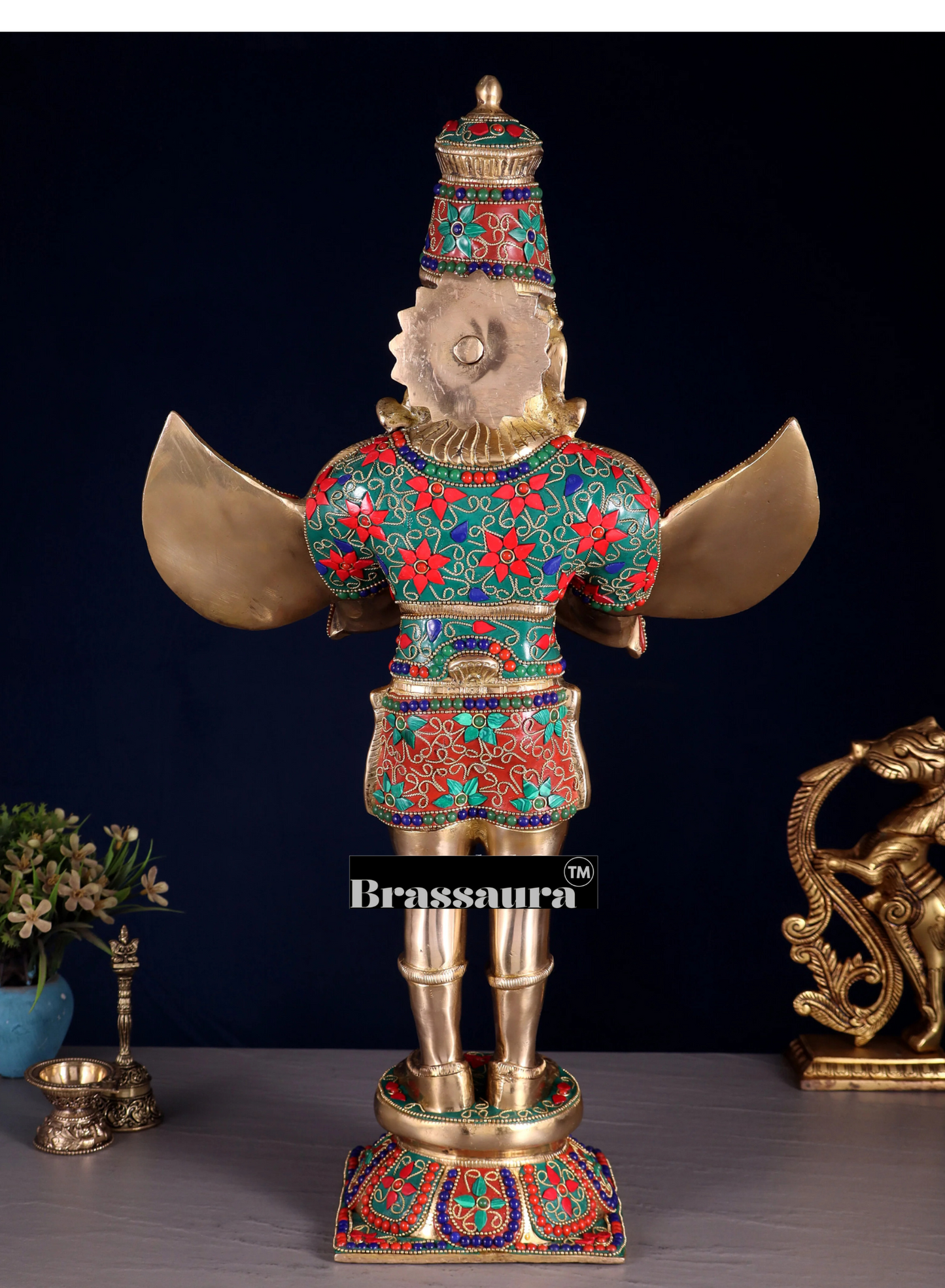 Handcrafted Brass Garuda Statue with Meenakari Artwork – Height 22 Inches, Weight 12.5 Kgs