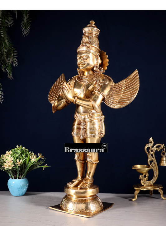 ब्रासौर™ दस्तकारी पीतल की मूर्ति चमकदार सुनहरे फ़िनिश में - ऊँचाई 22 इंच, वज़न 10 किलोग्राम