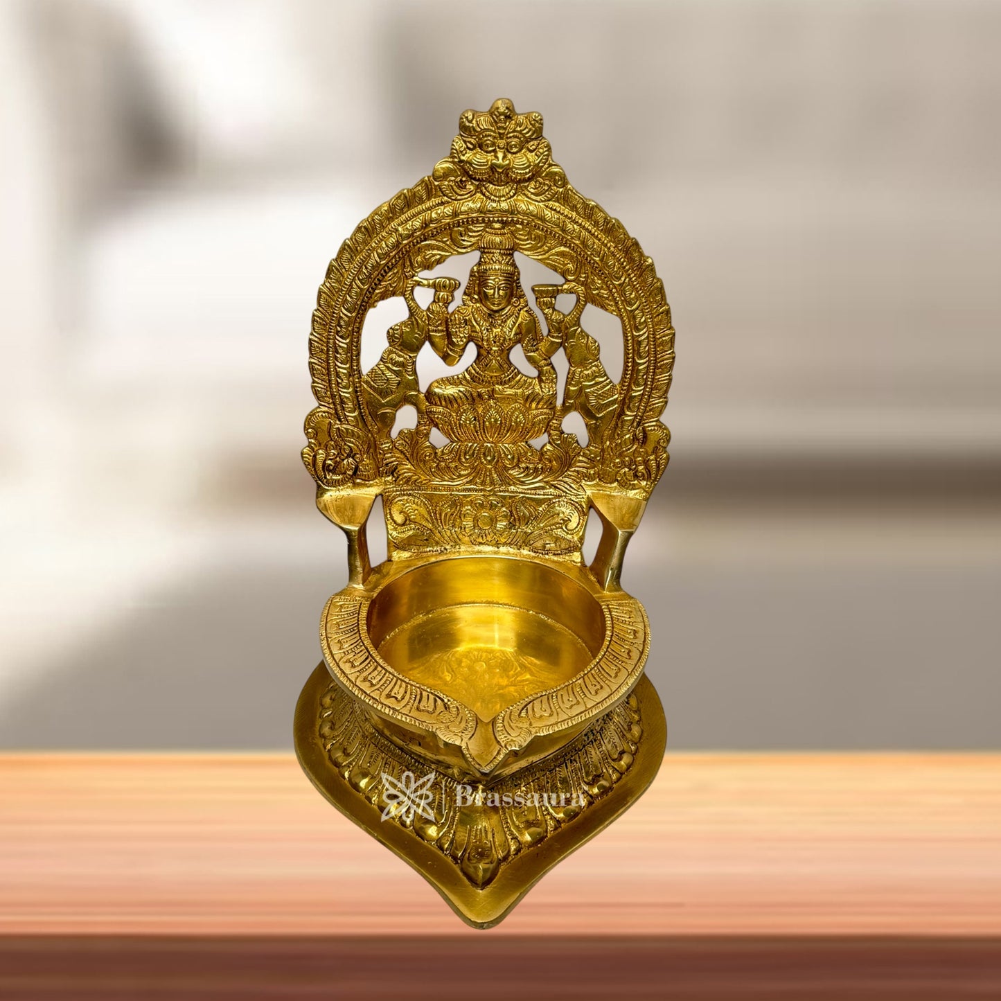 Brassaura™ Brass Diya with Stand – Height 11.8 Inches & Weight 4 Kgs | Home & Puja Décor