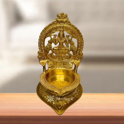 Brassaura™ Brass Diya with Stand – Height 11.8 Inches & Weight 4 Kgs | Home & Puja Décor