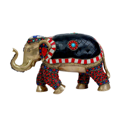 Brass Gem Stone Work Elephant Home and Decor Weight 3.18 Kg Height 18 cm