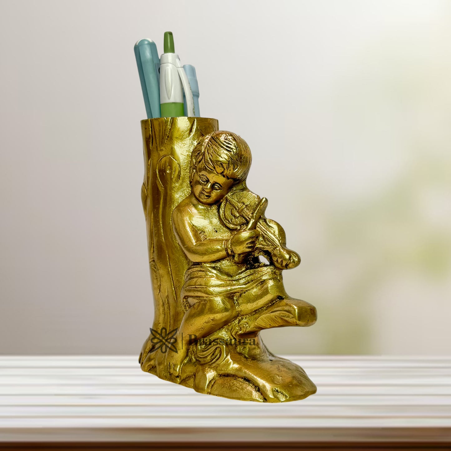 Brass Pen Holder Home and Decor Weight 0.6 Kg Height 14 cm