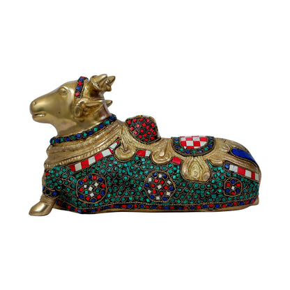 Brass Gem Stone Work Nandi Cow Weight 3.6 KG Height 11 cm