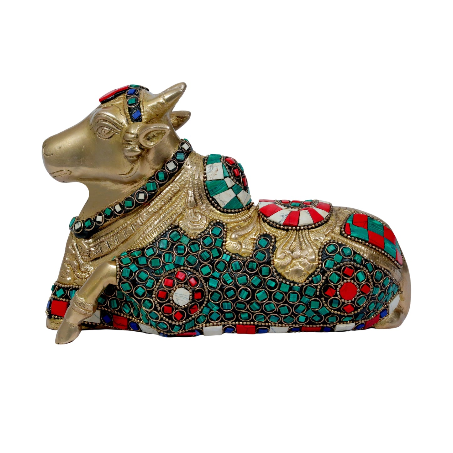 Brass Gem Stone Work Nandi Cow Weight 1.92 KG Height 18 cm