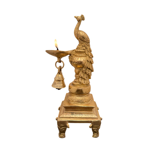 Brassaura® Brass Peacock Diya Statue for Home and Decor Weight 2 Kg Height 11 inch
