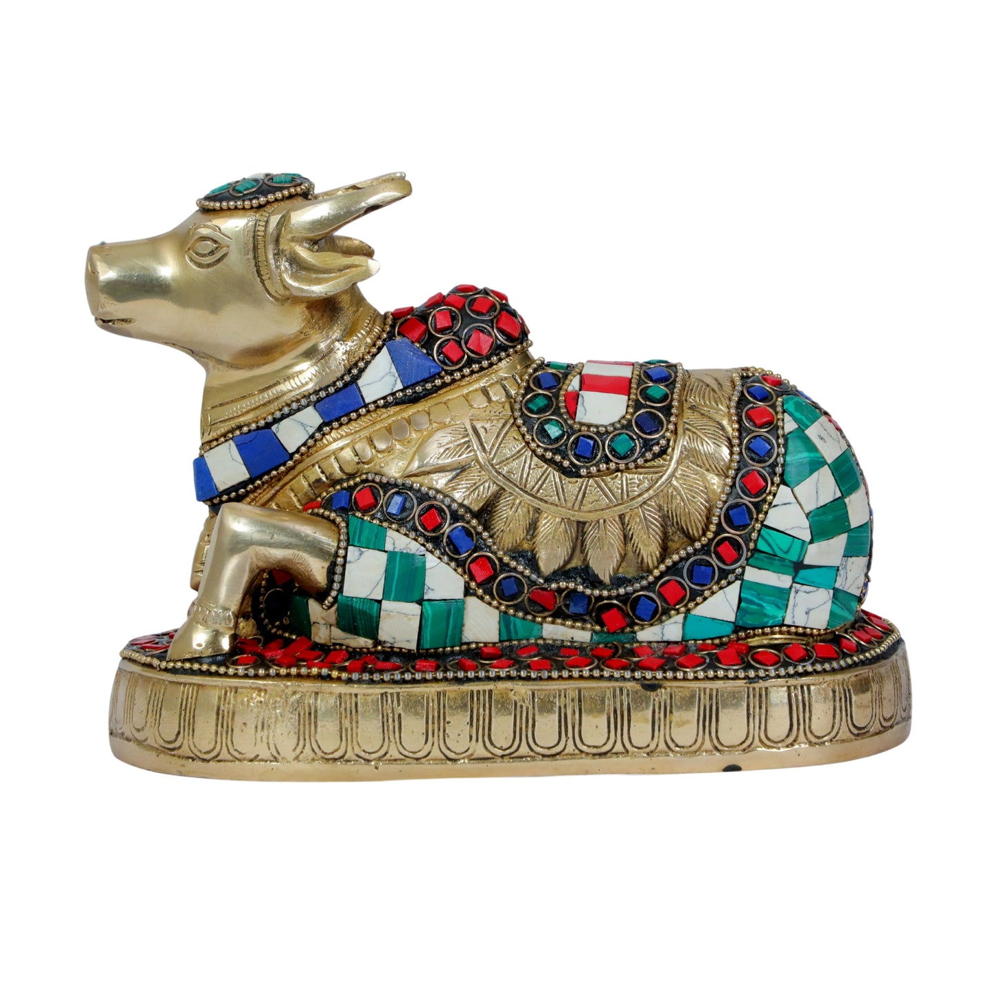 Brass Gem Stone Work Nandi Cow Weight 1.6 KG Height 17 cm