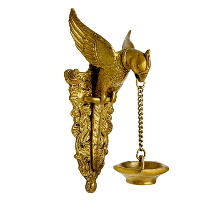 Brass Parrot Diya Hanging for Home and Decor Show Weight 1.5 Kg Height 26 cm