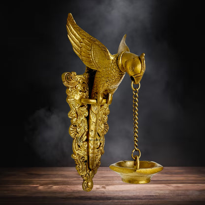 Brass Parrot Diya Hanging for Home and Decor Show Weight 1.5 Kg Height 26 cm