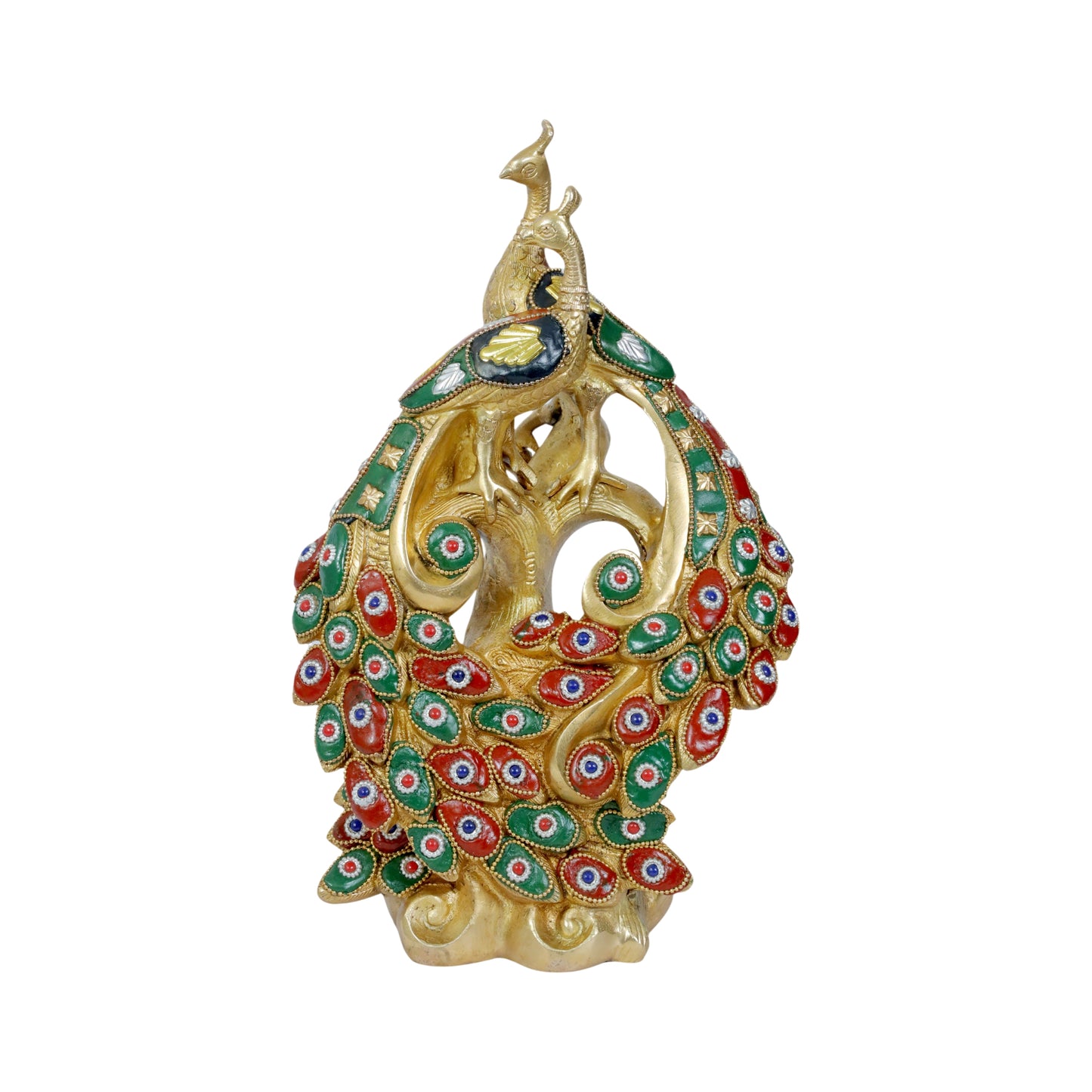 Brass Gem Stone Work Peacock Statue Home and Decor Weight 3.85 Kg Height 36 cm