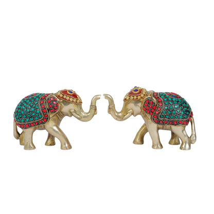 Brass Gem Stone Work Elephant Home and Decor Weight 1.79 Kg Height 14 cm