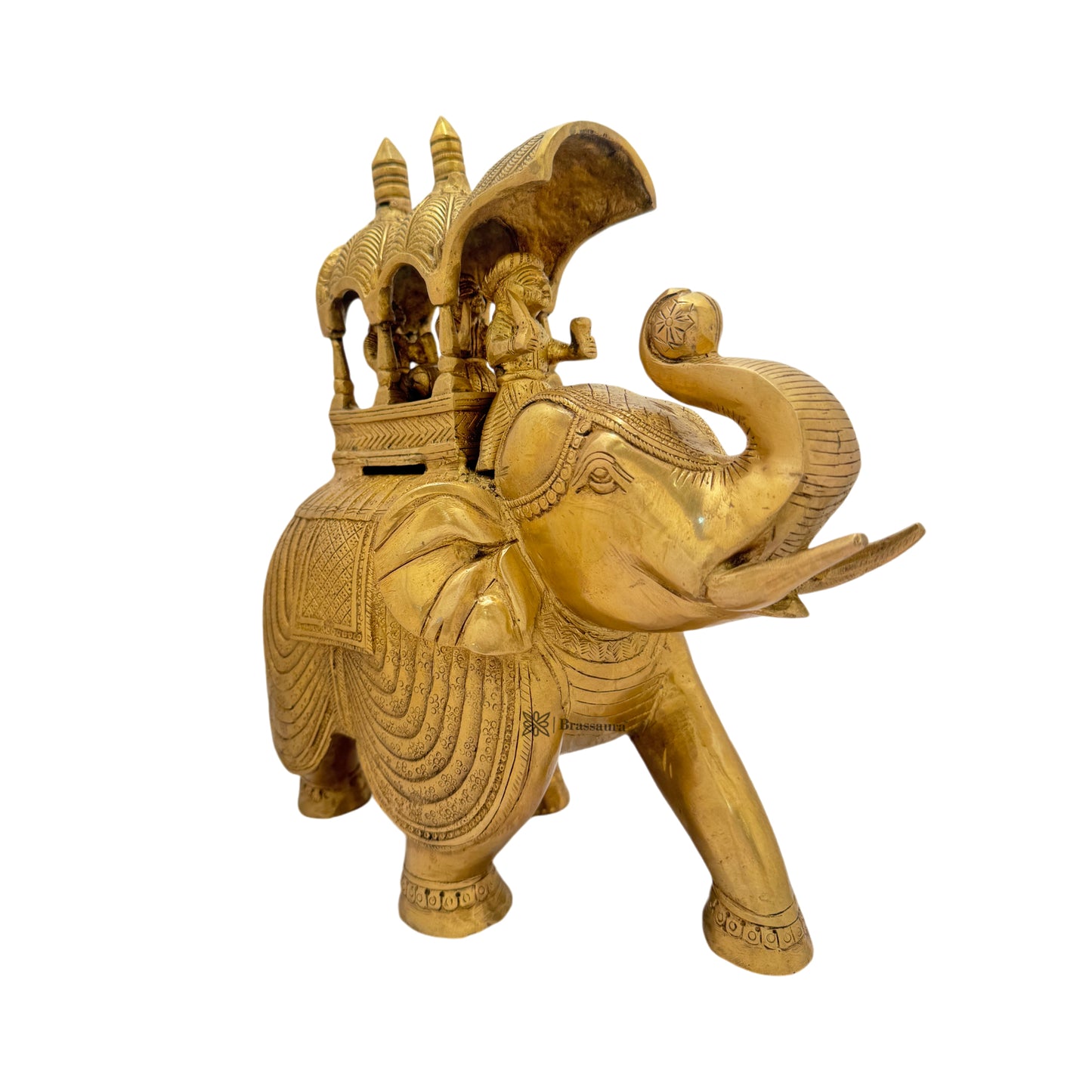 Brass Warrior and Elephant Statue for Home and Decor Height 25 cm Weight 8.36 Kg