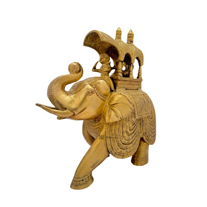 Brass Warrior and Elephant Statue for Home and Decor Height 25 cm Weight 8.36 Kg