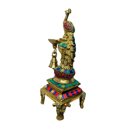 Brass Gem Stone Work Peacock Diya for Home and Decor Weight 2 Kg Height 28 cm