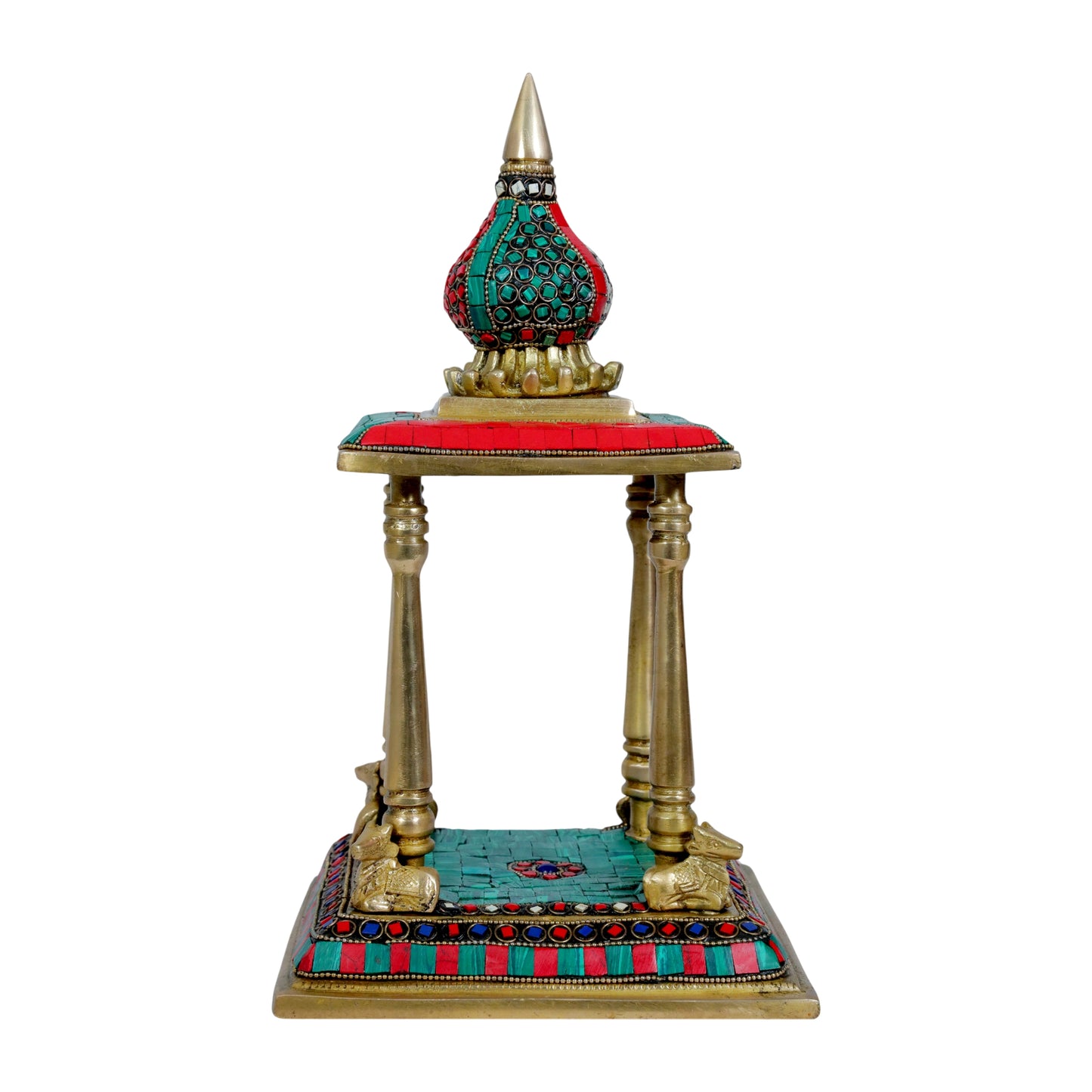 Brass Gem Stone Work Temple Statue for Home and Decor Gifts Weight 4.3 Kg Height 25 cm