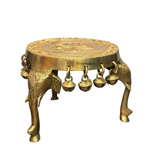 Brass Chowki for Home and Decor Show Piece for Living Room Height 12 cm Weight 0.8 Kg