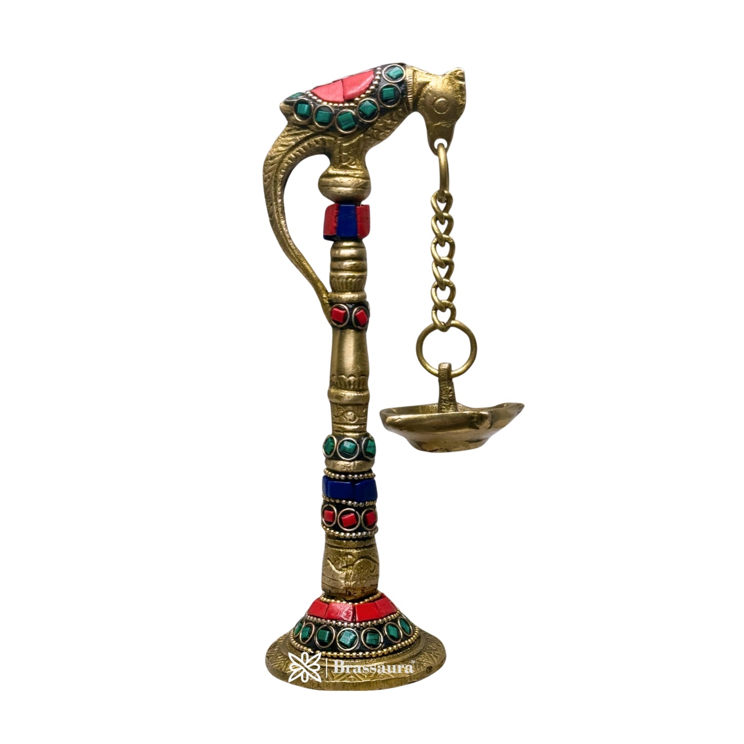 Brass Gem Stone Work Parrot Diya for Home and Decor Weight .4 Kg Height 21 cm