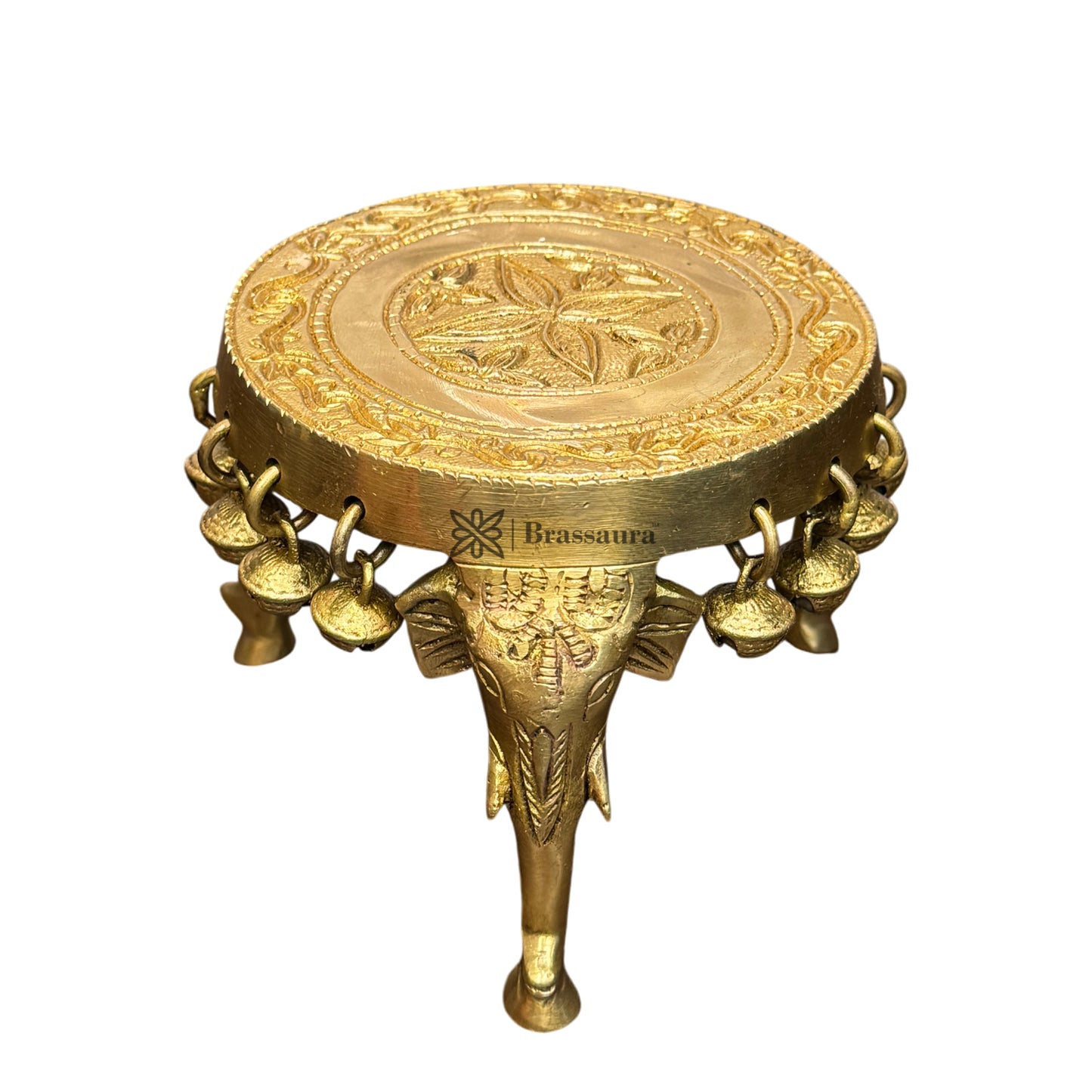 Brass Chowki for Home and Decor Show Piece for Living Room Height 12 cm Weight 0.8 Kg