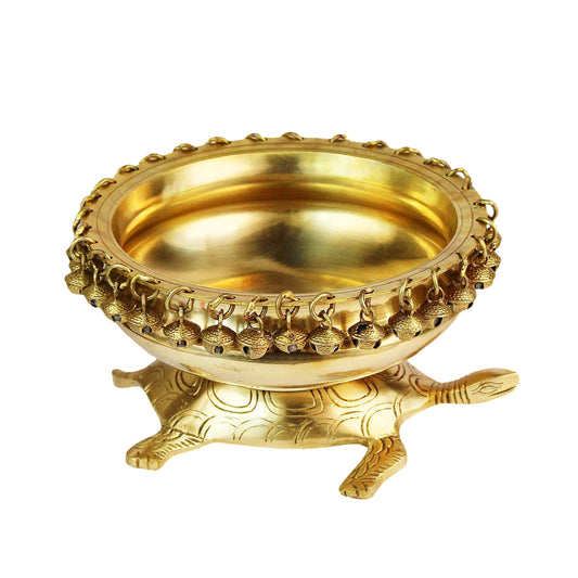 Brassaura® Brass Urli with Tortoise Motif | Handcrafted Decorative Centerpiece | Height 4.7 Inches & Weight 2.5 Kgs