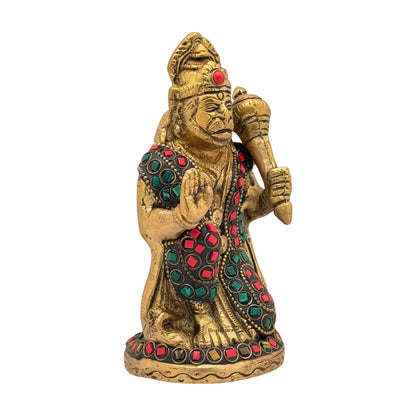 Brass Gem Stone Work Sankat Mochan Hanuman Bhagwan Murti for Home And Decor Weight 1 kg Height 17 cm