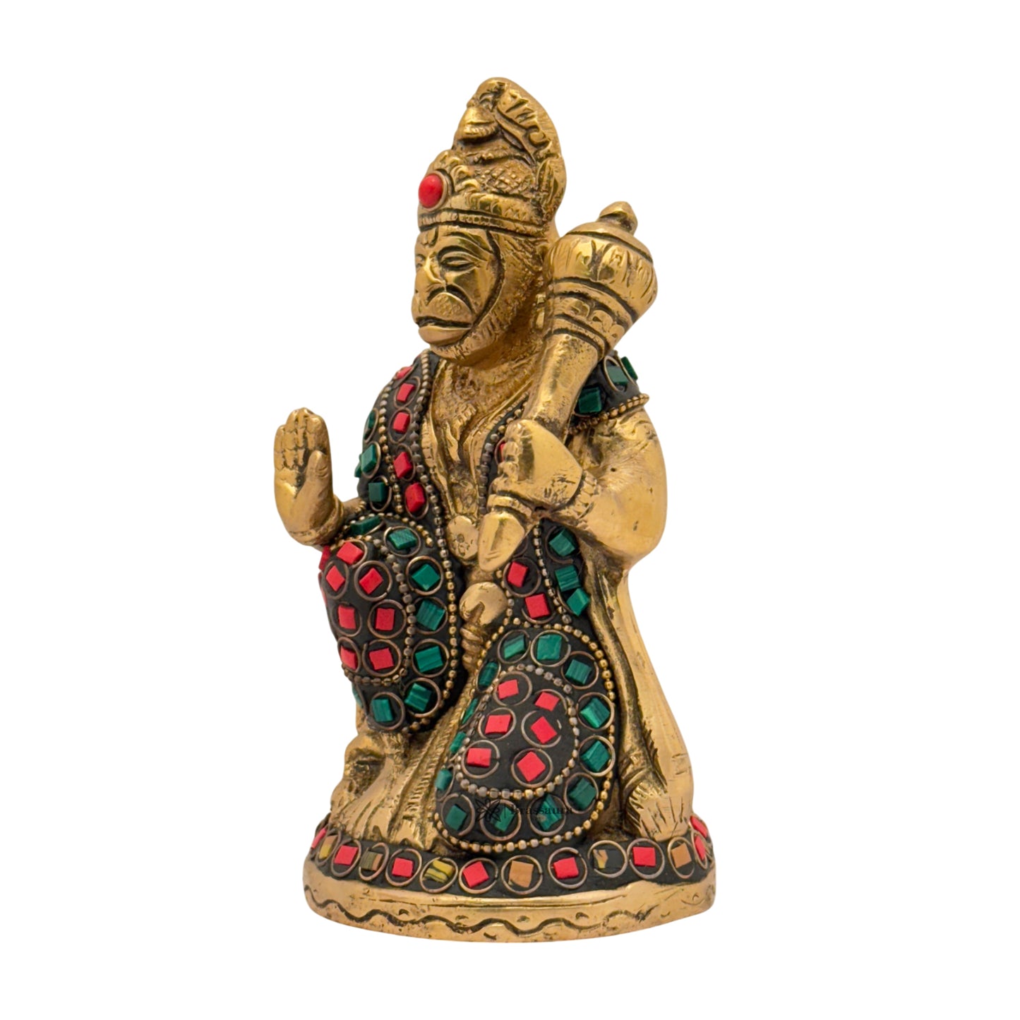 Brass Gem Stone Work Sankat Mochan Hanuman Bhagwan Murti for Home And Decor Weight 1 kg Height 17 cm