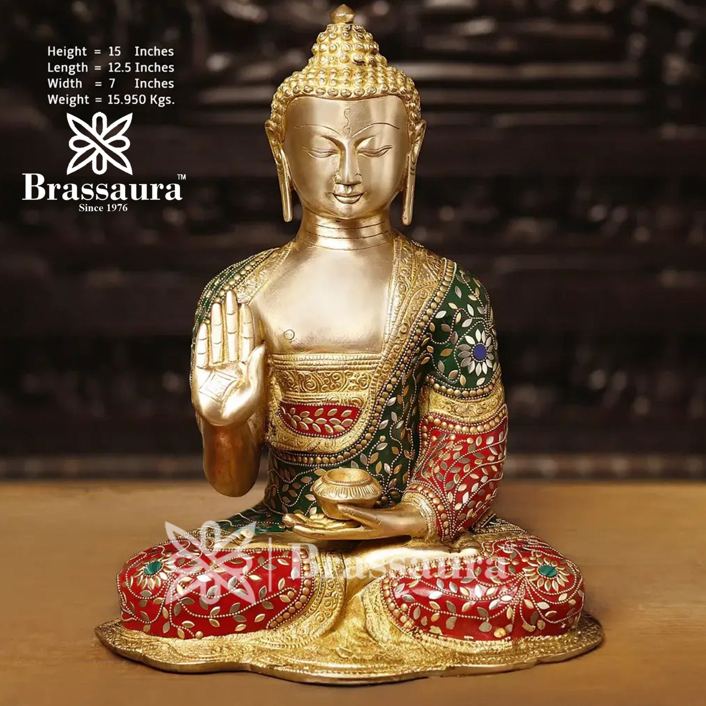 Brass Buddha For Home Décor And Gift Items Weight 15.95 Kg And Height 22.5 Inch