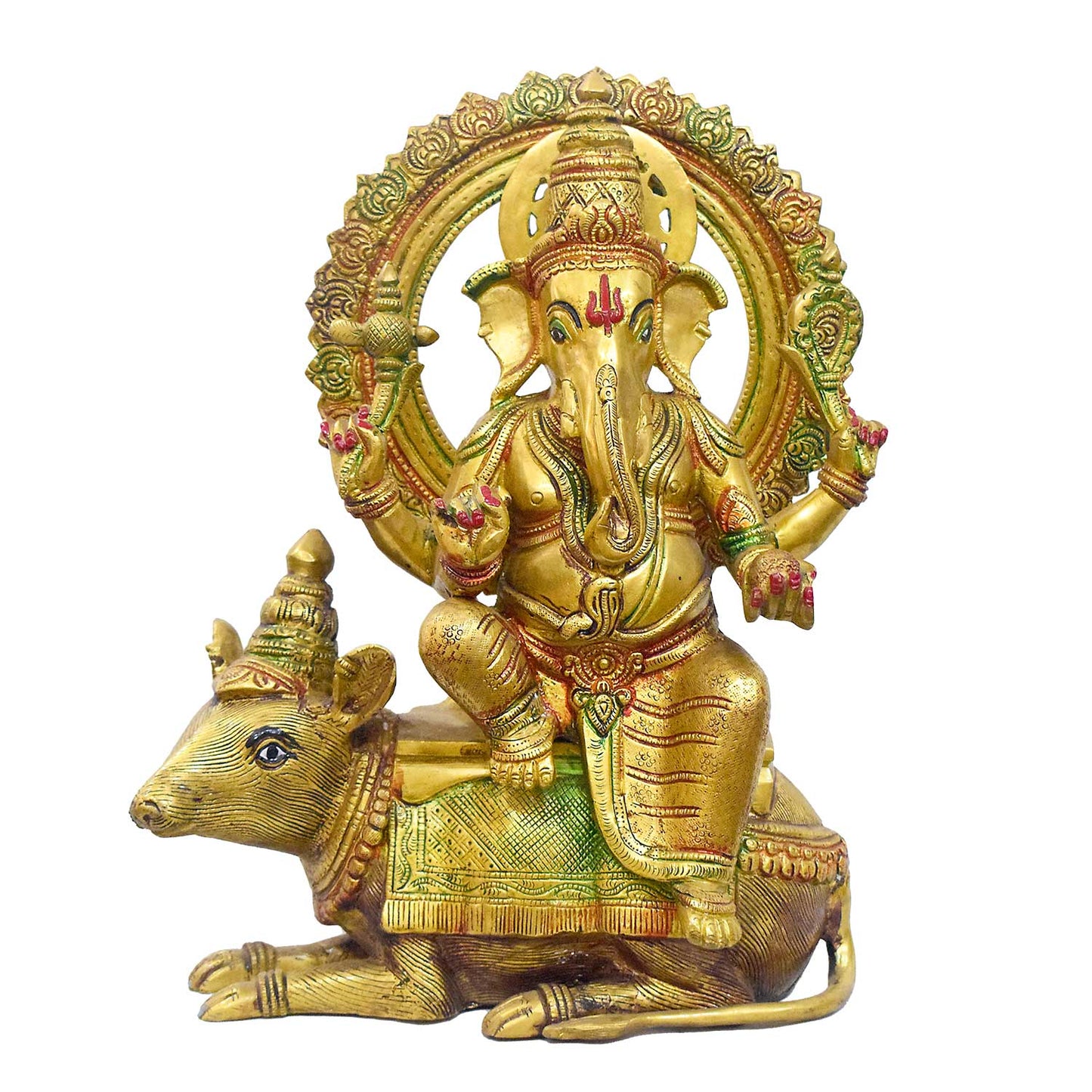 Brassaura® Brass Ganesha on Nandi Sacred Vedic Sculpture | Height 16 Inches