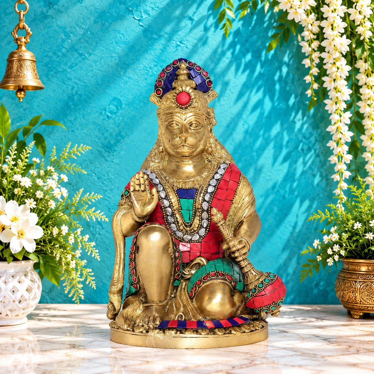 ब्रासोरा® वृंदावन वेणुगोपाल कृष्ण पीतल की प्रतिमा मोर के साथ | एंटीक नीला और सुनहरा रंग | ऊँचाई 20 इंच
