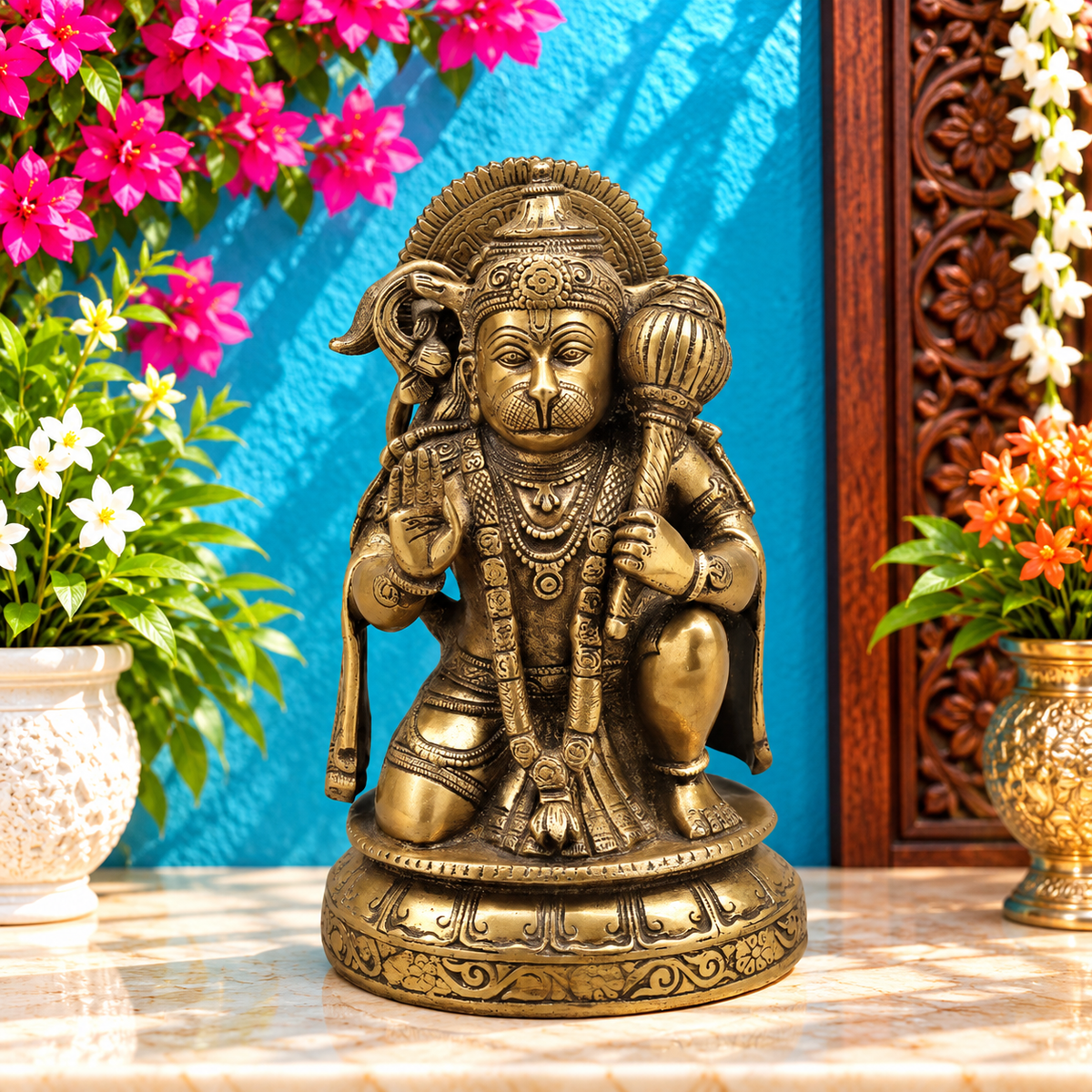 ब्रासोरा® वृंदावन वेणुगोपाल कृष्ण पीतल की प्रतिमा मोर के साथ | एंटीक नीला और सुनहरा रंग | ऊँचाई 20 इंच