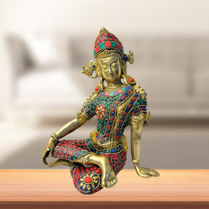 Brass Gem Stone Indra Dev Murti for Home and Decor Height 28 cm Weight 3.20 Kg