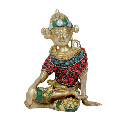 Brass Gem Stone Work Indra Dev Murti for Home and Decor Height 17 cm Weight .88 Kg