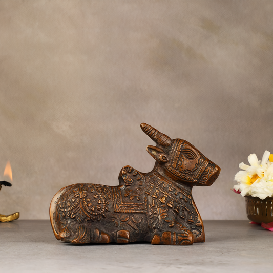 Brassaura™ Brass Nandi Idol – Height 4 Inches & Weight 1.2 Kgs | Handcrafted Spiritual Sculpture