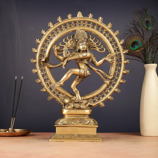 Brassaura® Brass Lord Shiva Nataraja Statue | Handcrafted Cosmic Dance Idol | Height 13.5 Inches