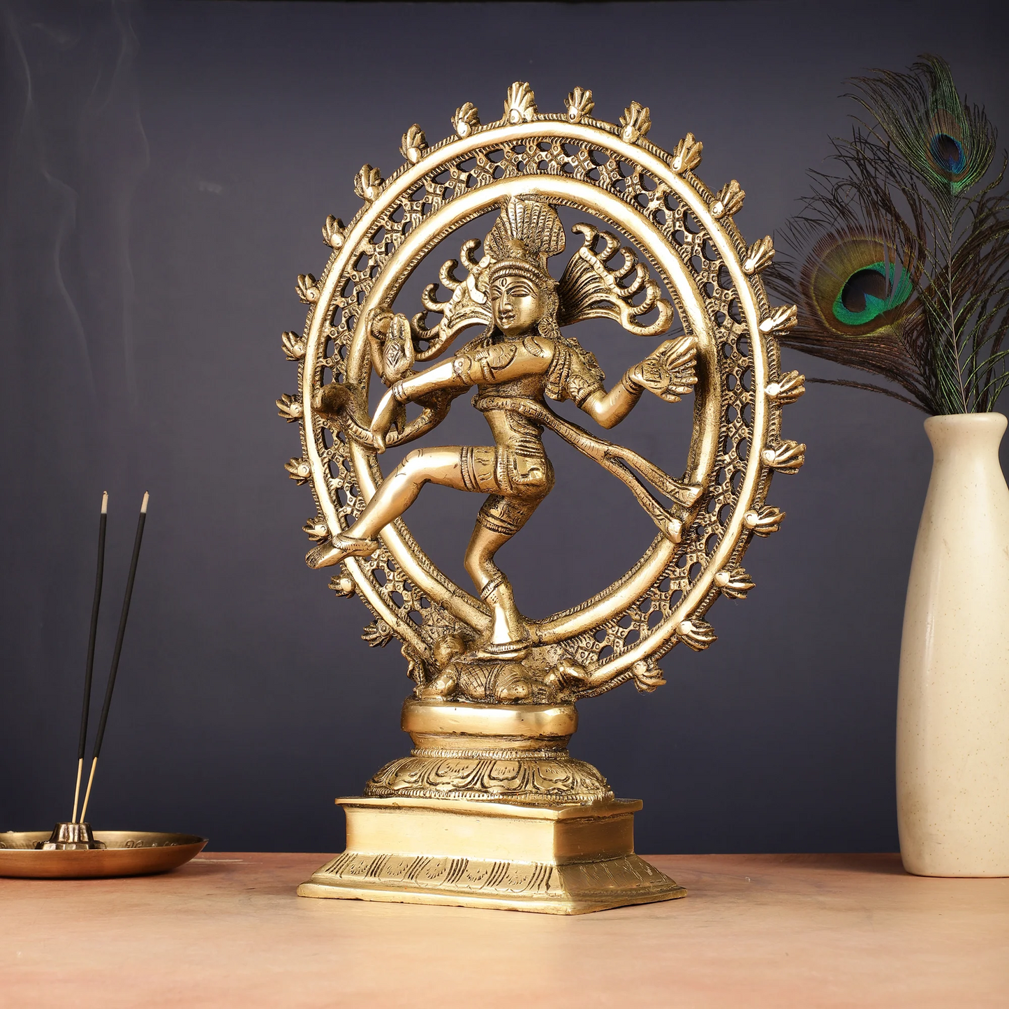 Brassaura™ Brass Lord Shiva Nataraja Statue | Handcrafted Cosmic Dance Idol | Weight 3.5 Kgs | Height 13.5 Inches