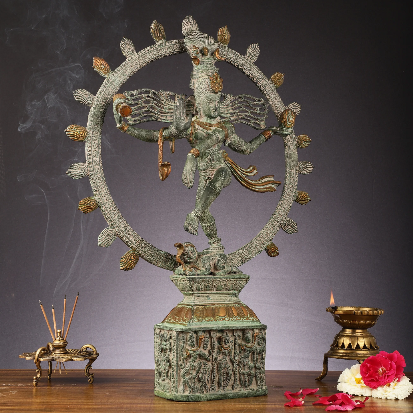 Brassaura™ Superfine Brass Nrityaraj Shiva Nataraja Statue – Antique Black & Green Finish | Height 23 Inches & Weight 14 Kgs |