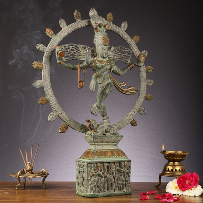 Brassaura™ Superfine Brass Nrityaraj Shiva Nataraja Statue – Antique Black & Green Finish | Height 23 Inches & Weight 14 Kgs |