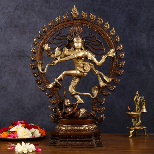 Brassaura® Pure Brass Lord Shiva Nataraja Statue | Handcrafted Cosmic Dance Idol | Height 21.5 Inches