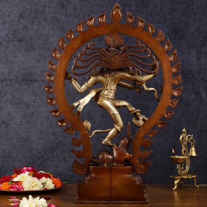 Brassaura™ Pure Brass Lord Shiva Nataraja Statue | Handcrafted Cosmic Dance Idol | Weight 8 Kgs | Height 21.5 Inches