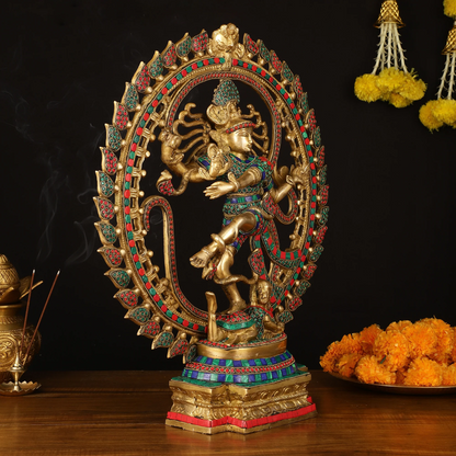 Brassaura™ Superfine Brass Lord Shiva Nataraja Statue with Meenakari Work | Handcrafted Spiritual Showpiece | Weight 12 Kgs | Height 21 Inches