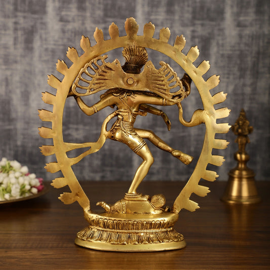 Brassaura™ Pure Brass Lord Shiva Nataraja with Oval Ring | Handcrafted Spiritual Showpiece | Weight 3.2 Kgs | Height 12 Inches