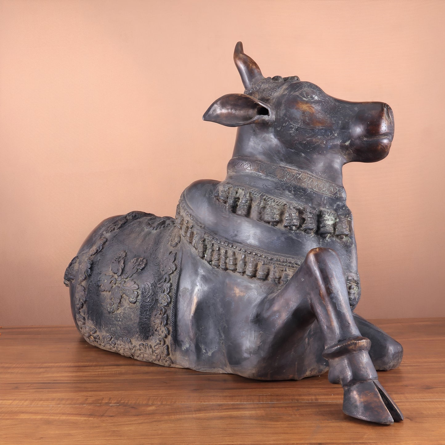 Brassaura™ Antique Brass Nandi Sculpture – Height 21.5" & Weight 30 Kgs | Sand & Rustic Green Patina Finish