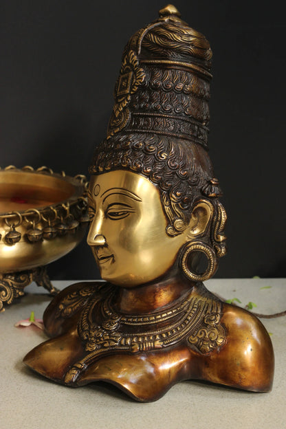 ब्रासोरा® वृंदावन वेणुगोपाल कृष्ण पीतल की प्रतिमा मोर के साथ | एंटीक नीला और सुनहरा रंग | ऊँचाई 20 इंच