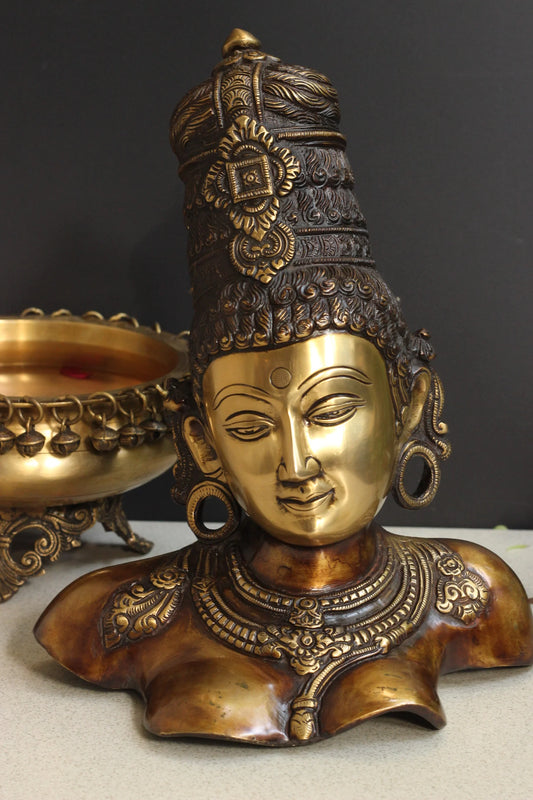 Brassaura® Brass Parvati Bust Statue | Antique Dual Tone Finish | Height 12 Inches & Weight 6 Kgs