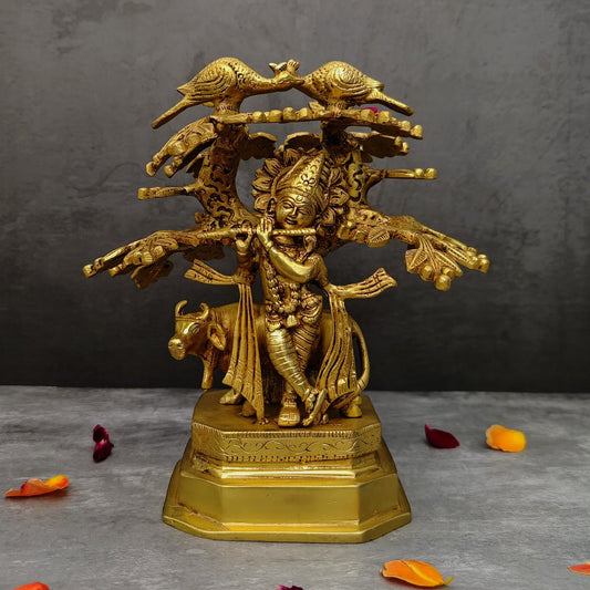 BRASS KRISHNA IDOL UNDER THE KADAMBA TREE