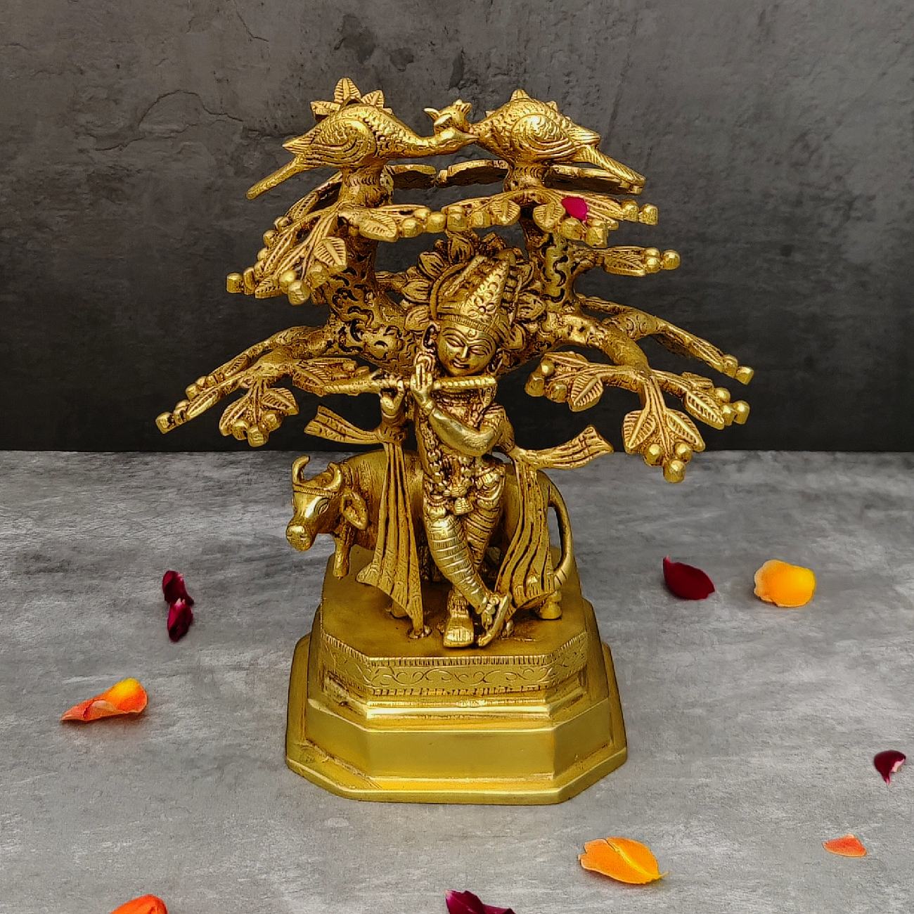 BRASS KRISHNA IDOL UNDER THE KADAMBA TREE
