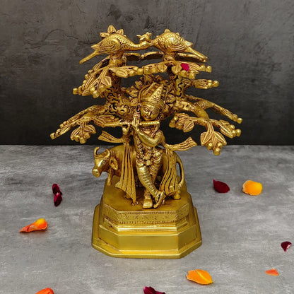 BRASS KRISHNA IDOL UNDER THE KADAMBA TREE