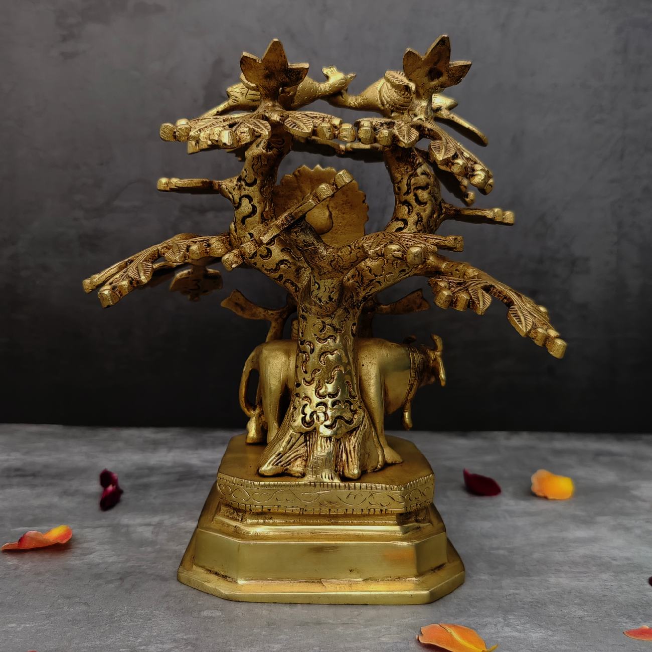 BRASS KRISHNA IDOL UNDER THE KADAMBA TREE