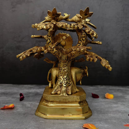 BRASS KRISHNA IDOL UNDER THE KADAMBA TREE