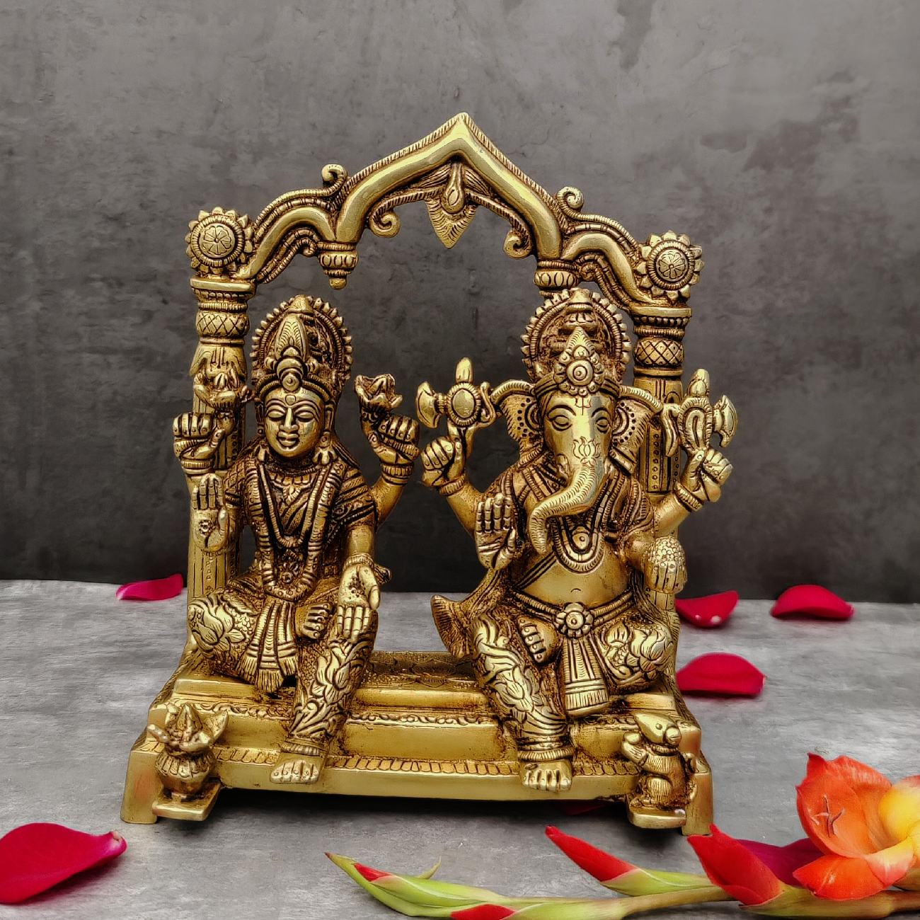 BRASS GANESHA LAXMI PAIR HEIGHT 9 INCH