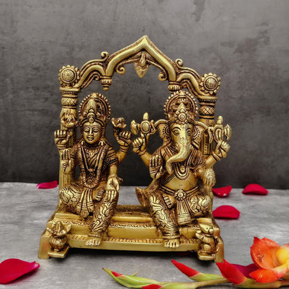 BRASS GANESHA LAXMI PAIR HEIGHT 9 INCH